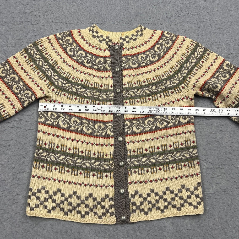 VTG Nordic Cardigan Womens Large* Norwegian Sweater Beige Fair Isle Wool Button - Picture 5 of 11